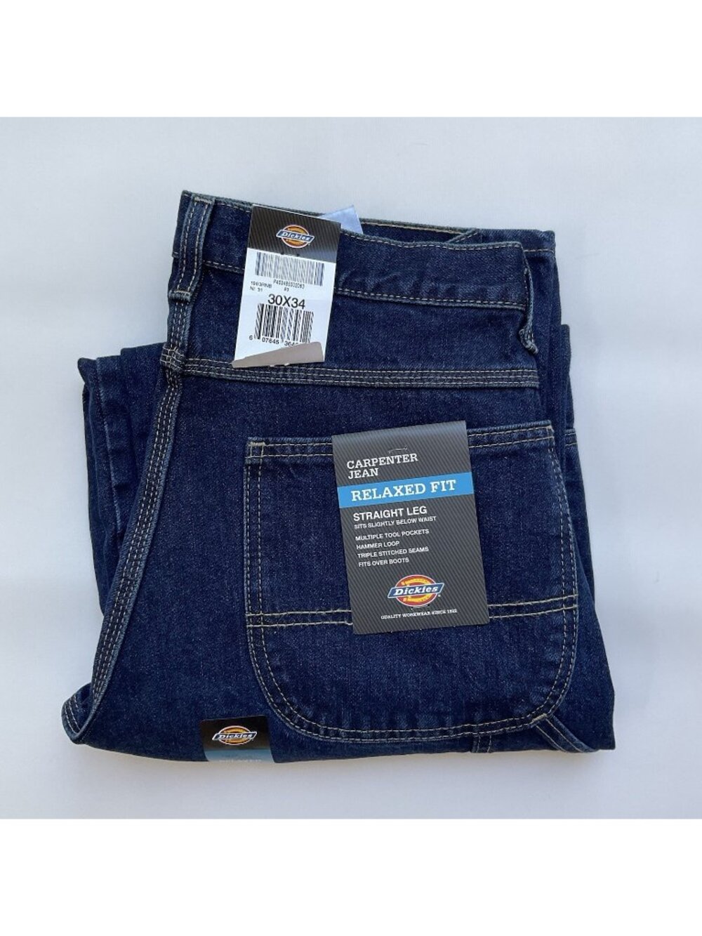 Dickies Men’s Carpenter Jeans Relaxed Fit Straight Leg Dark Blue Size 30X34